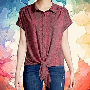 NWT C&C California Top Blouse Shirt S Snake Animal Print Knit Button Front NEW